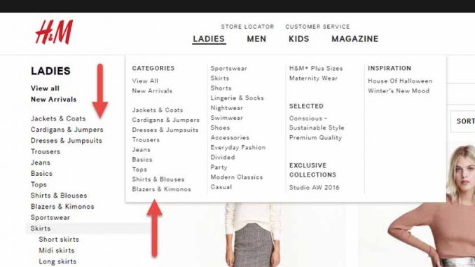 featured-h-m โครงสร้างเว็บไซต์ navigator เสื้อผ้าแฟชั่น